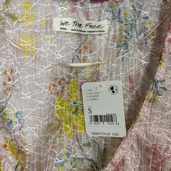Free People Angelina Top Small Pink Floral Print Lace New Sheer Romantic Cottage - Picture 5 of 7